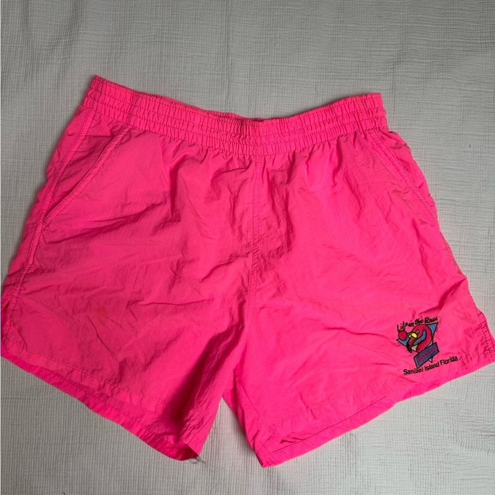Vintage Nylon 90s Neon Pink Sanibel Island, FL Shorts size L